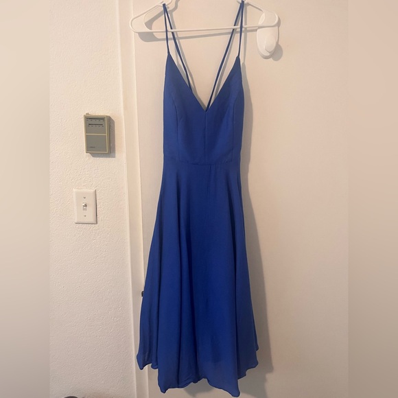 NWT Lulus Troulos Royal Blue Lace Up Midi Dress Skater Gauze Size Small - Picture 3 of 15